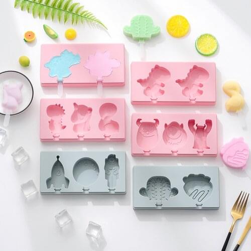 Silicone ice cream mould with lid Homemade handmade DIY cartoon fruit ice cream stick ice mold Ice tray