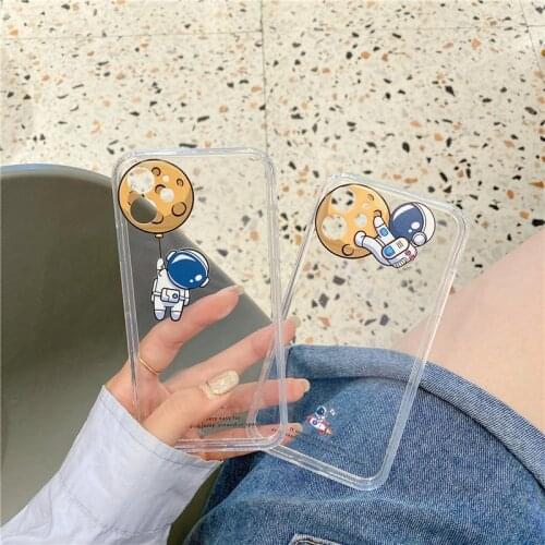 Mobile Phone Cases for Iphone 12 Pro Max 11 6 6S 7 8 Plus Mini SE Silicone Smartphone Case Transparent Cartoon Space Astronaut