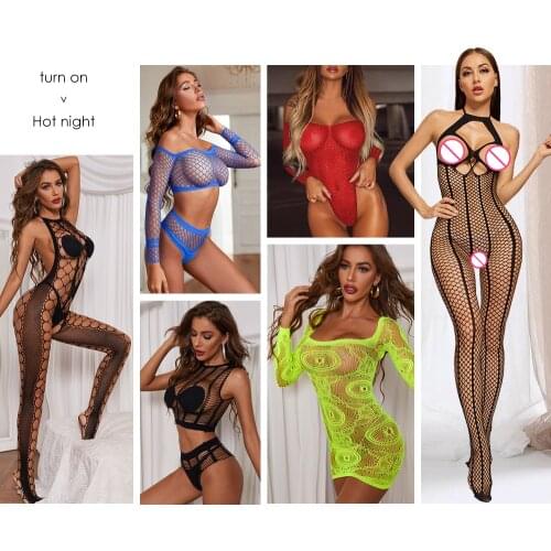 Sexy Rhinestone Fishnet Bodysuit Women V Neck Sparkle Crystal Diamond Teddy Long Sleeve See Through Sheer Party Club Bodycon