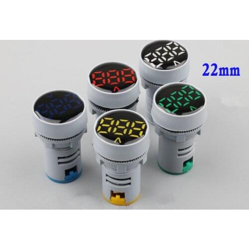 22mm AC20-500V LED Mini Round Voltmeter voltage meter indicator pilot light Red Yellow Green Blue White digital