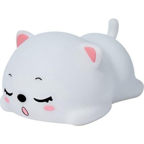 Cat LED Night Light Contact Sensor Colorful Cartoon Silicone USB Rechargeable Bedroom Bedside Lamp for Children Kids