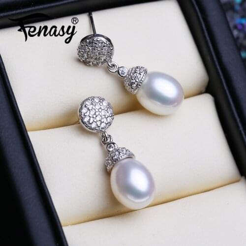 FENASY 925 Sterling Silver Drop Earrings Evening Party Wedding Classic Natural Freshwater Pearl Earrings For Women