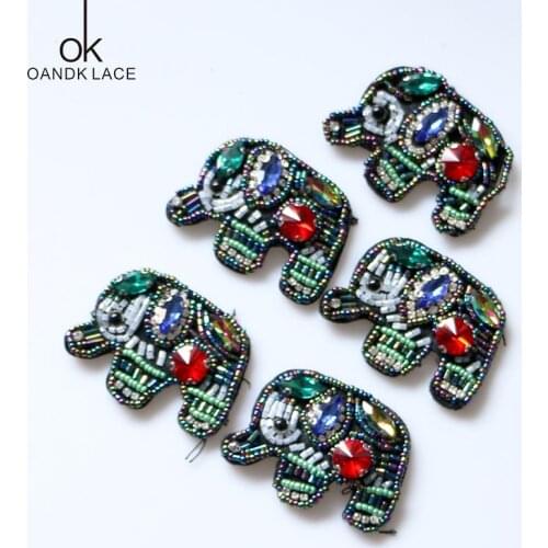 Beaded Rhinestone Elephant Patch for Clothing Sewing on Beading Applique Brooch Crystal Patches for Jackets Bags DIY Apparel