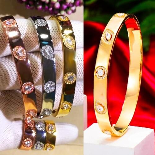 High Quality New Trendy Stackable Sparkly Bangle Ring Set Mix Match For Women Full Micro Cubic Zircon Party Wedding Saudi Arabic