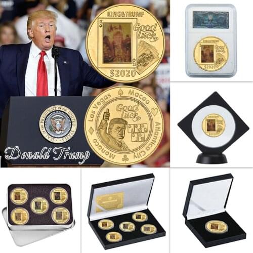 WR US Donald Trump 2020 Gold Plated Collectibles Coins with Holder Good Luck Casino Chips Original Coins Funny Gift Dropshipping