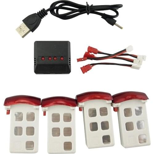 Syma X5UC / X5UW RC Quadcopter Spare Parts Accessories 3.7V 500mAh Battery * 4PCS + USB Charger + Transfer Cable * 4PCS