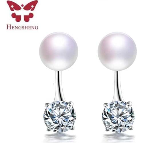 HENGSHENG Real Natural Pearl Women Earring, Earring Fine Jewelry, Bread Round Pearl with Big Zircon Earring, Wedding Earring