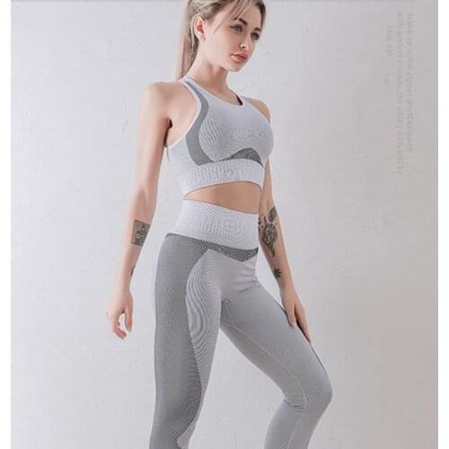 Women Seamless Yoga Set Fitness Clothing High Waist Gym Leggings+Padded Push Up Sports Bra Running Sportswear Track Suit