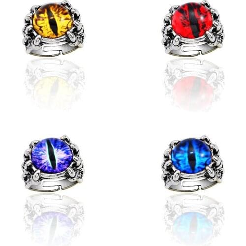 1@# 1pcs Fashion Ring Colorful Eyes Retro Adjustable Geometry Sharp Claw Rings Gothic Punk Ring Men Fashion Jewelry Gifts