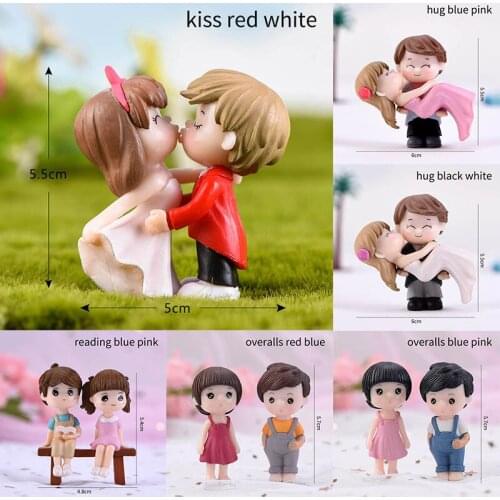 1Pair Sweety Lovers Couple Figurines Miniature Craft Fairy Garden Gnome Moss Terrarium Gift DIY Ornament Garden Decor