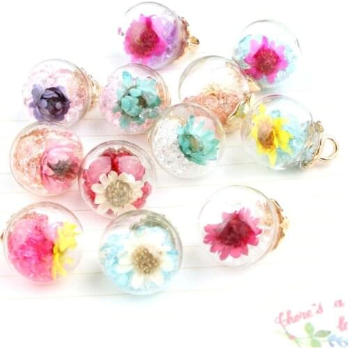 1pc Mix Round Glass Cabochon 16mm Diy Handmade Pendant Necklace Accessories Dry Flolwers Resin Balls Womens Jewelry