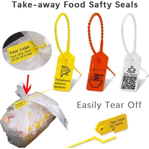 100Pcs Custom Fast Food Packaging Bag Seals Tags Disposable Takeaway Boxes Labels Plastic Bag Ties for Drink Coffee 230mm/9.1"