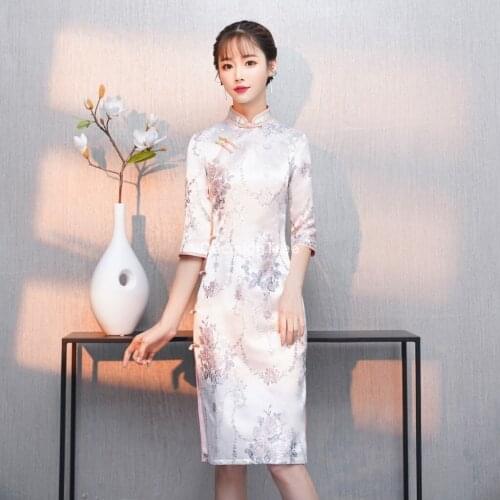 2021 sexy chinese dresses qipao oriental styled dresses satin chinese style cheongsam oriental silk dress elegant party dress