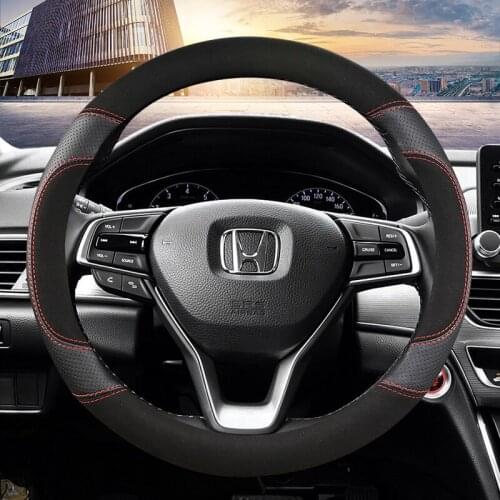 38CM Suede Cow Leather Steering Wheel Covers for Honda Accord City Civic Fit Brio CRV HRV Mobilio Odyssey Accessories