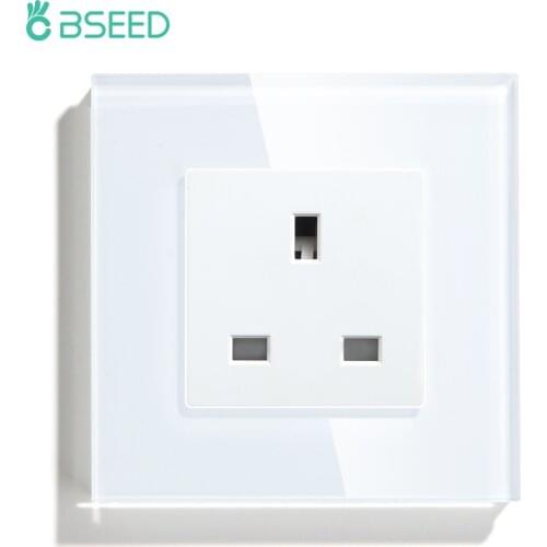 BSEED UK Wall Socket UK Standard Black White Gloden Crystal Panel 13A