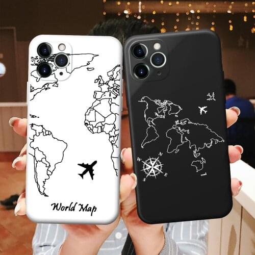 World Map Travel Phone Case for iPhone 12 11 Pro XR X Xs Max 8 7 6 6S Plus SE 2020 Frosted Silicone Cases Soft Back Cover Etui