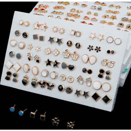 36Pairs Multicolor Crystal Cartoon Star Moon Hypoallergenic Plastic Stud Earrings Set For Women Girl Wedding Christmas Gifts