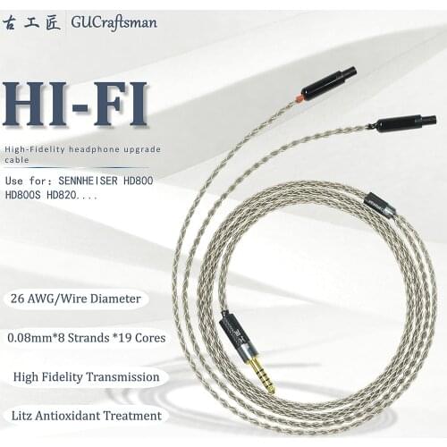 GUcraftsman 8core 6n silver For SENNHEISER HD800 HD800s HD820 Cascade 4Pin XLR 2.5/4.4mm Balanec Headphone upgrade cable