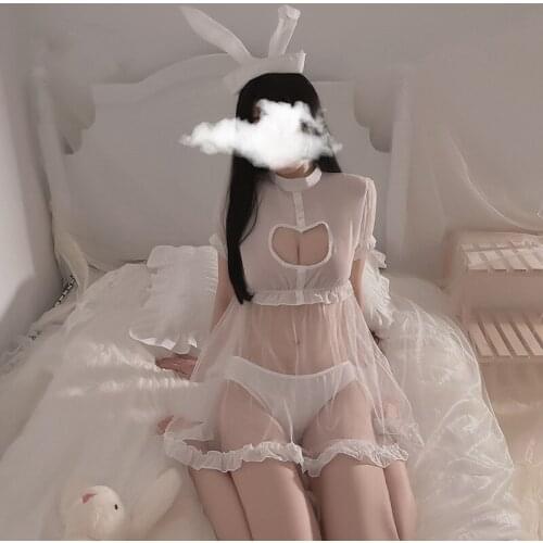 JIMIKO kawaii lingerie rabbit costume woman sexy uniform white black lace perspective skirt sex girl underwear cosplay outfit