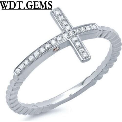 0.08CT 10K White Gold Diamond Cross Cocktail Fashion Ring Statement Band