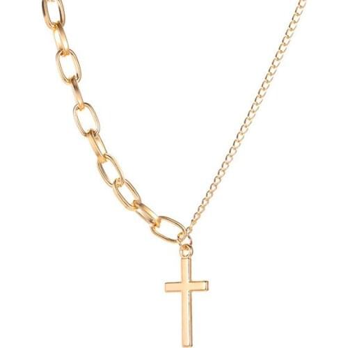 Kpop simple cross pendant asymmetric chain necklace for women fashion statement aesthetic accesories women jewelry neck chains
