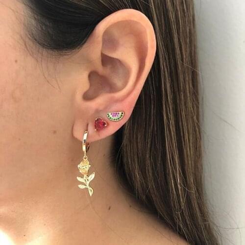 2021 Summer Gold Silver Color Cz Paved Watermelon Earring Women Girl Delicate Minimal Fruit Watermelon Slice Charm Jewelry Gifts