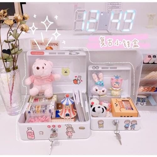 Cute Cartoon Organizer Jewelry Portable Security Carrying Wear Resistant Home Lock Key Safe Box Money Metal Storage
