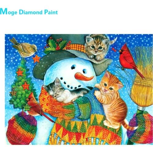 Cartoon Snowman Cat Diamond Painting Round Full Drill Christmas Nouveaute DIY Mosaic Embroidery 5D Cross Stitch Home Decor Gifts
