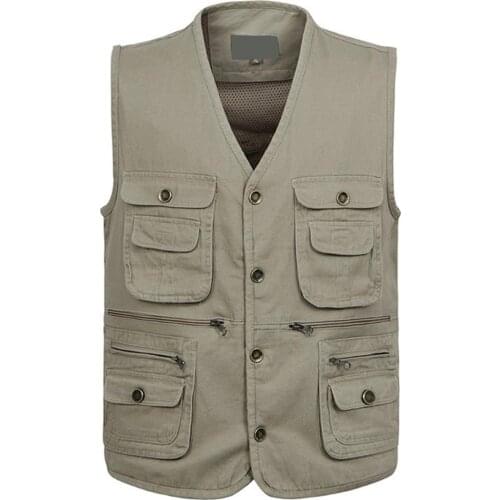 Mens Multi Pocket Vest Waistcoat Jacket Cotton Outdoor Fishing Camping Outerwear Sleeveless Top Traveling Photography Gilet