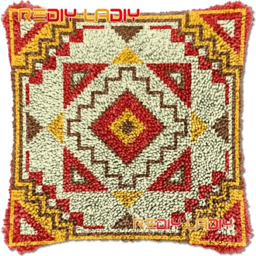Latch Hook Cushion Red Geometric DIY Needlepoint Kits Chunky Acrylic Yarn Arts Crocheting Lofty Pillow Case Hobby & Crafts