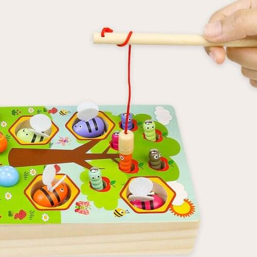 Toddlers Educational Toys Gift Wooden Catch Worms Game Montessori