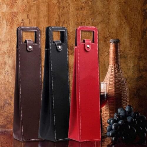 Solid Color Gift Bags High Quality PU Resuable Leather Wine Beer Gifts Bag Bar Accessories Perfect Wine Tote Present Bags