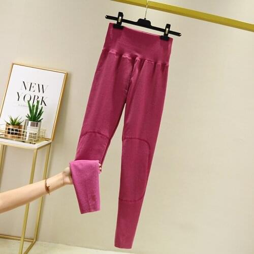 Autumn Female Plus Size Thick Elastic Waist Double-sided Fleece Seamless Fuchsia Thermal Underwear Bottoms Sexy Warm Women Intim