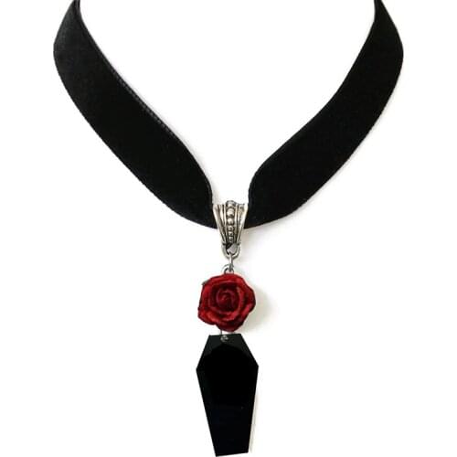 Coffin Choker Necklace, Black Rose, Black Velvet, Gothic Victorian, Alternative Jewelry