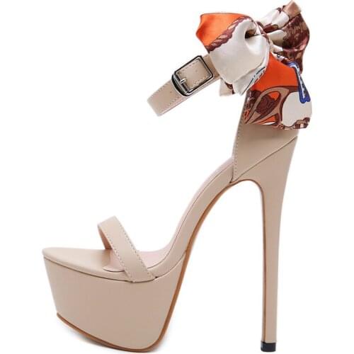 Dropshipping New Sexy 16cm Ultra High Heels Butterfly-knot Sandals for Women Summer Platform Open Toe Shoes Sandals Pumps Black