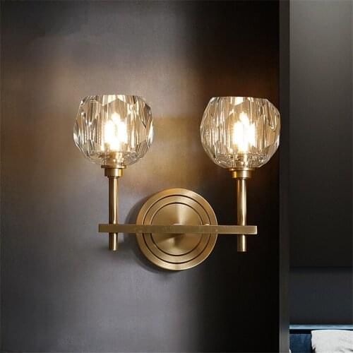 Modern European Luster All-copper Wall Lamps K9 Crystal Living Room Bedroom Entrance Suction Sconce Wall Lights Dual-use Fixture