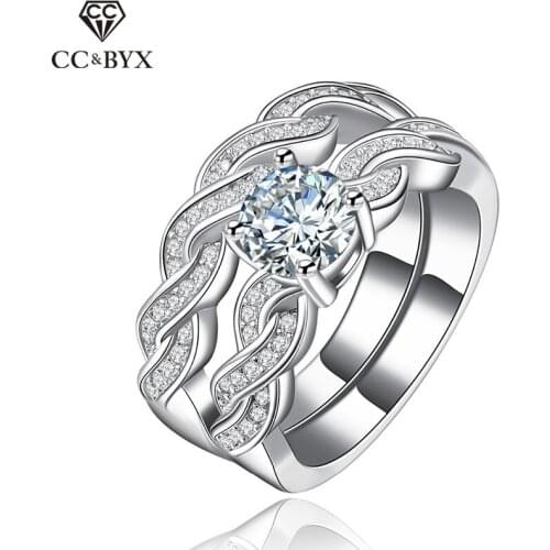 Bridal Sets Wedding Rings 2 Pieces Fashion Rings For Women CZ Couple Rings White Gold Color Aneis Feminino CC127