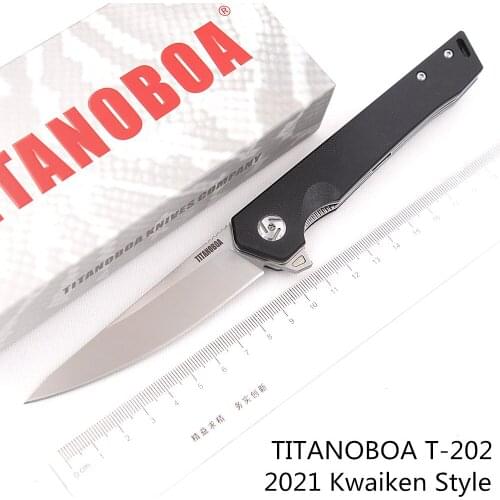TITANOBOA T202 Real D2 blade Ceramic Ball Bearing G10 handle Camping Kitchen Hunting Outdoor pocket fruit EDC tool folding Knife