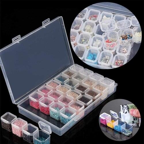 28 Slots Diamond Painting Accessories Storage Box Diamond Embroidery Container Boxes with 160Pcs White Stickers DIY Craft Box