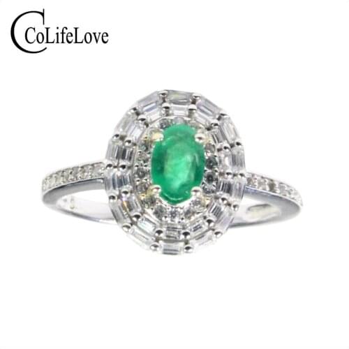 CoLife Jewelry Natural Emerald Engagement Ring for Woman 4*6mm Emerald Ring 925 Silver Emerald Jewelry Gift for Woman