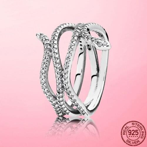 925 Sterling Silver Rings Serpentine Snake Cross Rings for Women CZ Wedding Engagement Jewelry Gift Fine Jewelry New Summer