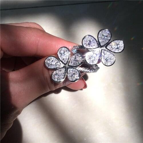 Luxury Big Flower ring Silver color 5A Zircon Cz Engagement wedding band rings for women Bridal Handmade Finger Jewelry