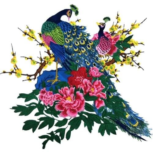 1Price 55*55cm large exquisite peacock embroidery flower patch white transparent mesh clothing decorative cloth stickers A1520
