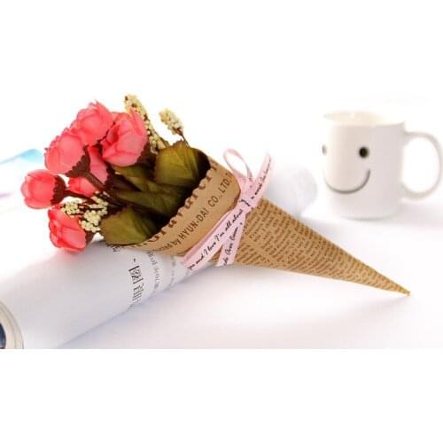1PC Artificial Flower Bonsai Handmade Silk Flower Arrangement Holiday Gift Kraft Paper Covered Flower Suit JL 024