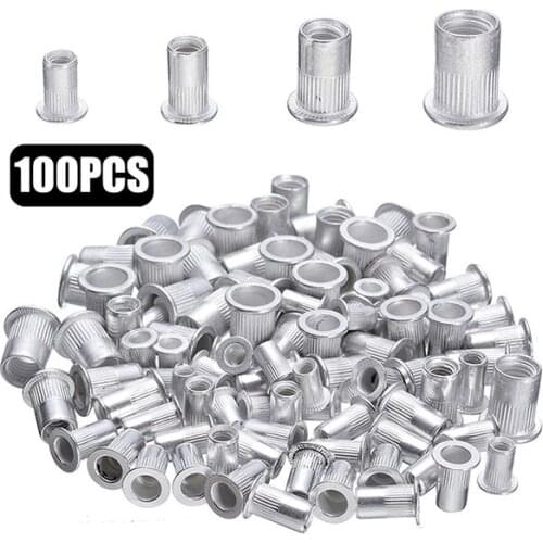 100pcs/20pcs Steel Aluminum Rivet Nuts Kit Threaded Rivet Nut Inserts Rivnut Nutsert M4 M5 M6 M8 Mixed Kit Set bolts and nuts