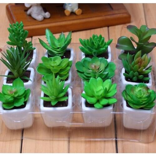 12pcs Decorative flower pots planters artificial plants with vase bonsai tropical cactus fake succulent plant potted on the desk