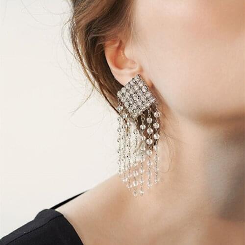 2021 Trendy Long Tassel Drop Earrings For Women Artificial Rhinestone Exaggerate Temperament Jewelry Accessories For Party