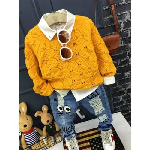 High quality Autumn winter boys clothing sets Long sleeve Knit sweater + shirt + jeans 3pcs toddler Casual warm Tracksuit 2-6yr