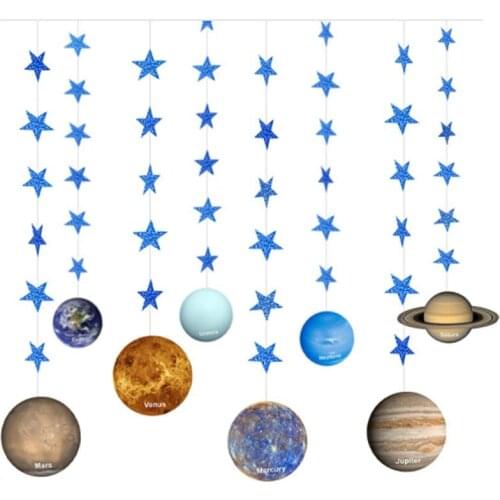 8Pcs Universe Eight Planets Pull Flag Hanging Starry Night Theme Party Scene Stage Background DIY Decoration Birthday Supplies