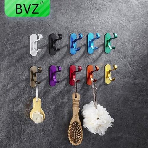 BVZ Aluminum Wall hooks Strong Sticky Hooks Up Key Holder Kitchen Cabinet Hook Bathroom Bedroom Living room Storage